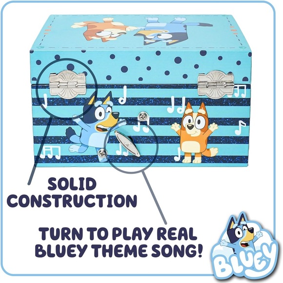 Bluey Musical Jewelry Box with Blue and Teal Stripes - Picture 3 of 6